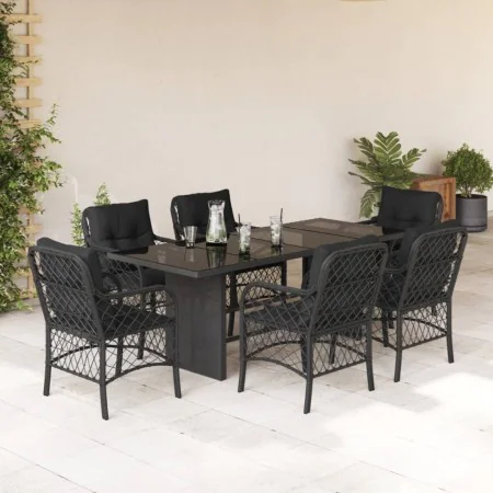 Garten-Essgruppe 7-teilig mit schwarzen Polstern aus synthetischem Rattan. von , Gartensets - Ref: Foro24-3212056, Preis: 752...