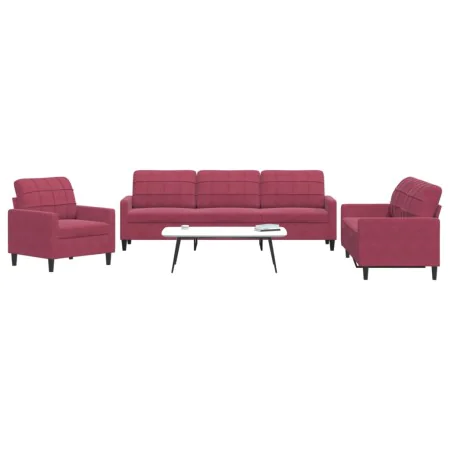 Three-piece velvet sofa set with red wine cushions by , Sofas - Ref: Foro24-3278435, Price: 640,09 €, Discount: %