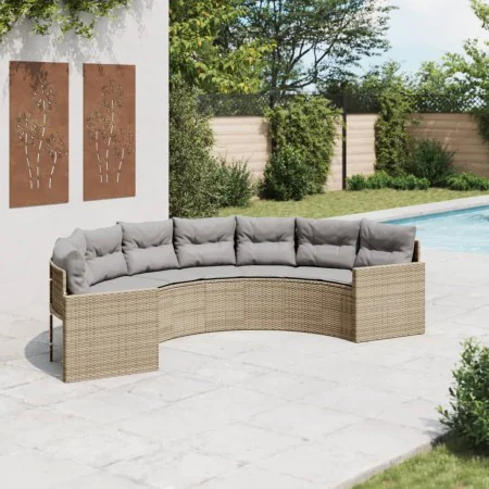 Semicircular garden sofa with beige synthetic rattan cushions by , Outdoor sofas - Ref: Foro24-3318515, Price: 439,85 €, Disc...