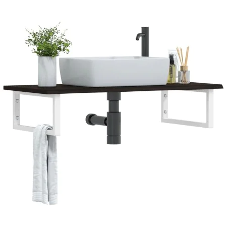 Wall-mounted steel and solid oak wood sink shelf by , bathroom vanities - Ref: Foro24-3302624, Price: 112,51 €, Discount: %