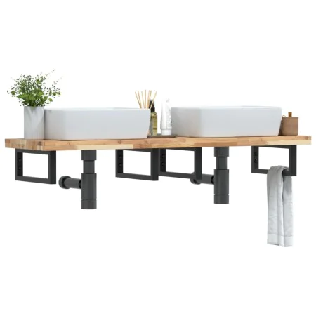 Wall-mounted sink shelf made of steel and solid acacia wood by , bathroom vanities - Ref: Foro24-3302709, Price: 165,26 €, Di...