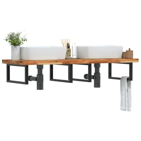 Wall-mounted sink shelf made of steel and solid acacia wood by , bathroom vanities - Ref: Foro24-3302865, Price: 195,58 €, Di...