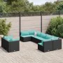 Gartensofagarnitur mit 9-teiligen Kissen aus schwarzem Kunststoffrattan von , Gartensets - Ref: Foro24-3308300, Preis: 637,90...