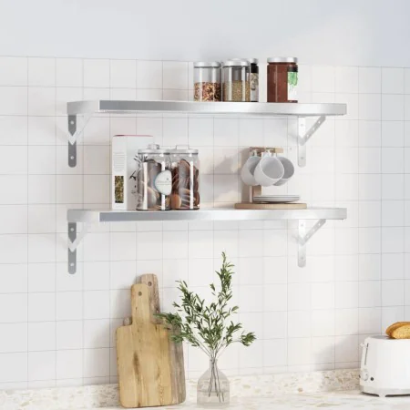 Wall shelves 2 units stainless steel silver 75x23.5 cm by , Shelves and shelves - Ref: Foro24-3214507, Price: 62,02 €, Discou...