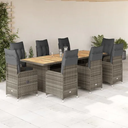 Garden table and 9-piece chair set with gray synthetic rattan cushions. by , Garden sets - Ref: Foro24-3277277, Price: 1,00 €...