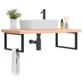 Estante de lavabo de pared de acero y madera maciza de haya de , Tocadores de baño - Ref: Foro24-3302521, Precio: 146,19 €, D...