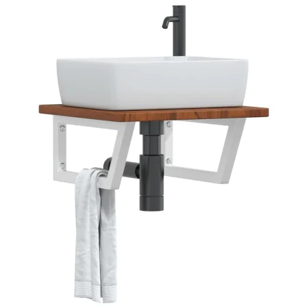 Wall-mounted steel and solid oak wood sink shelf by , bathroom vanities - Ref: Foro24-3302402, Price: 70,51 €, Discount: %