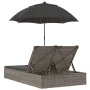 Double sun lounger with cushions and gray synthetic rattan umbrella by , Loungers - Ref: Foro24-368083, Price: 309,70 €, Disc...