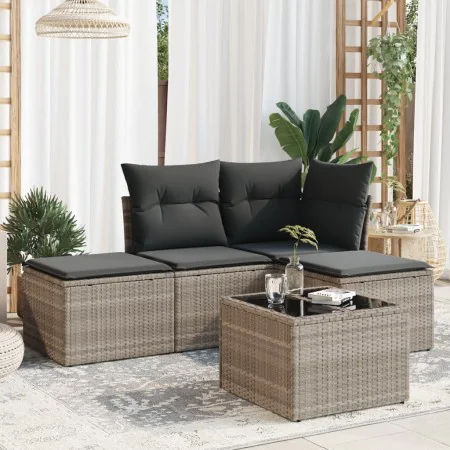 Garden sofa set and cushions 5 pieces light gray synthetic rattan by , Garden sets - Ref: Foro24-3249331, Price: 327,32 €, Di...