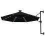 Wall umbrella with LEDs and metal pole 300 cm black by vidaXL, Umbrellas - Ref: Foro24-312528, Price: 118,68 €, Discount: %