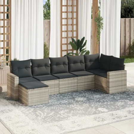 Gartensofa-Set, 7-teilig, mit Kissen, aus hellem grauem PE-Rattan. von , Modulare Sofas für den Außenbereich - Ref: Foro24-32...