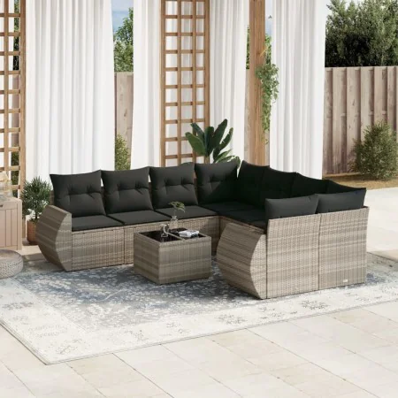 Gartenmöbel-Set 9-teilig mit Kissen aus hellem grauem Kunst-Rattan. von , Gartensets - Ref: Foro24-3221161, Preis: 660,22 €, ...