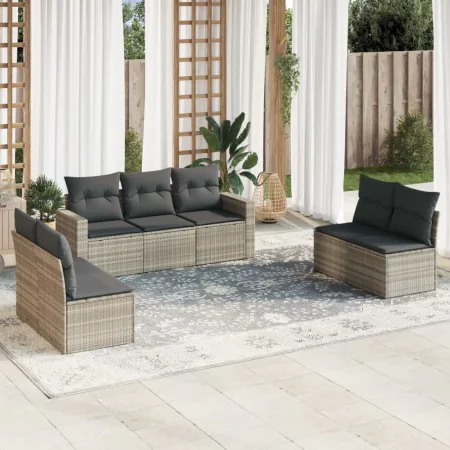 Gartensofa-Set, 7-teilig, mit Kissen, aus hellem grauem PE-Rattan. von , Modulare Sofas für den Außenbereich - Ref: Foro24-32...