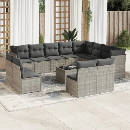 Gartensofagarnitur mit 13-teiligen Kissen aus grauem Kunststoff-Rattan. von , Gartensets - Ref: Foro24-3218482, Preis: 877,95...