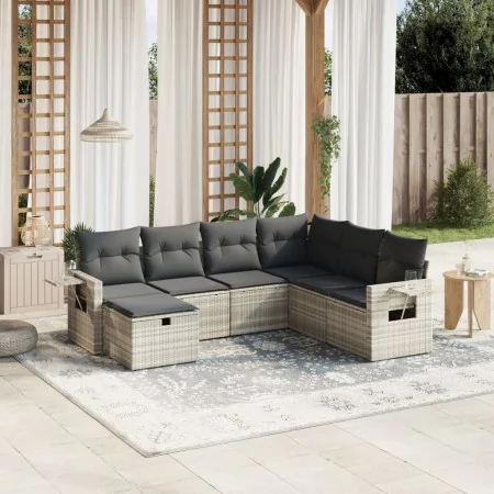 7-piece garden sofa set with light gray PE rattan cushions by , Garden sets - Ref: Foro24-3263838, Price: 497,87 €, Discount: %