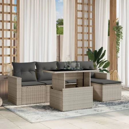 Garden sofa set 6 pieces and gray synthetic rattan cushions by , Garden sets - Ref: Foro24-3267242, Price: 473,21 €, Discount: %