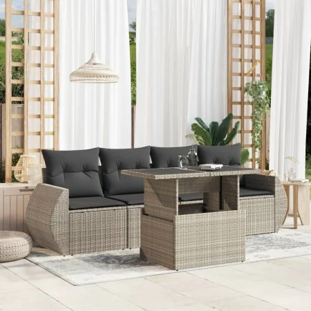 Gartensofa und Kissen Set 5tlg. hellgrau synthetisches Rattan von , Gartensets - Ref: Foro24-3268362, Preis: 446,05 €, Rabatt: %