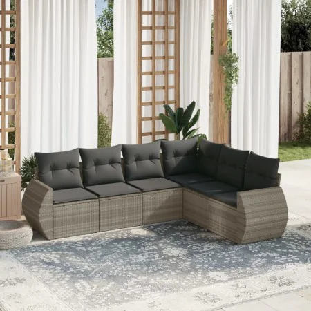 Garden sofa set 6 pieces and gray synthetic rattan cushions by , Garden sets - Ref: Foro24-3253749, Price: 484,21 €, Discount: %