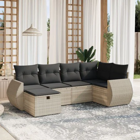 Garden sofa set 6 pieces and gray synthetic rattan cushions by , Garden sets - Ref: Foro24-3264108, Price: 471,31 €, Discount: %