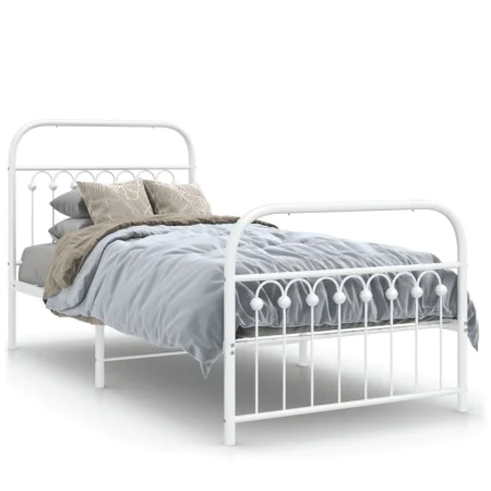 Metal bed frame with white headboard and footboard 90x190 cm by , Beds and slatted bases - Ref: Foro24-376659, Price: 94,07 €...