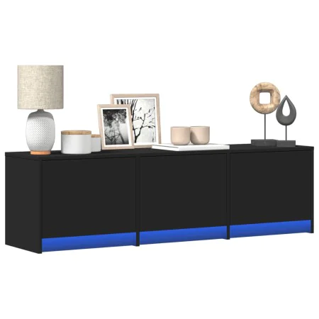 TV stand with LED lights, engineered wood, black, 140x34x40 cm by , TV Furniture - Ref: Foro24-852244, Price: 111,66 €, Disco...