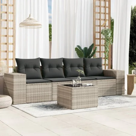 Gartensofa-Set und Kissen, 5-teilig, aus hellem grauem Kunst-Rattan. von , Modulare Sofas für den Außenbereich - Ref: Foro24-...