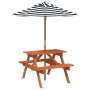 Picnic table for 4 children with umbrella hole made of fir wood. by , Garden tables - Ref: Foro24-3281616, Price: 91,31 €, Di...