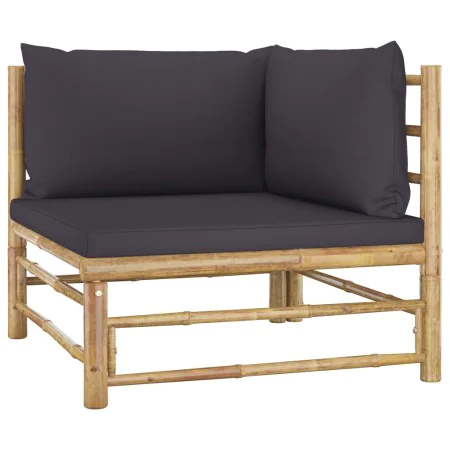 Garten-Ecksofa aus Bambus mit dunkelgrauen Kissen von vidaXL, Modulare Sofas für den Außenbereich - Ref: Foro24-313153, Preis...