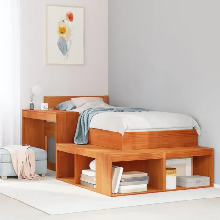 Solid pine wood desk furniture in brown, 222x122x75 cm. by , Nightstands - Ref: Foro24-855755, Price: 196,77 €, Discount: %