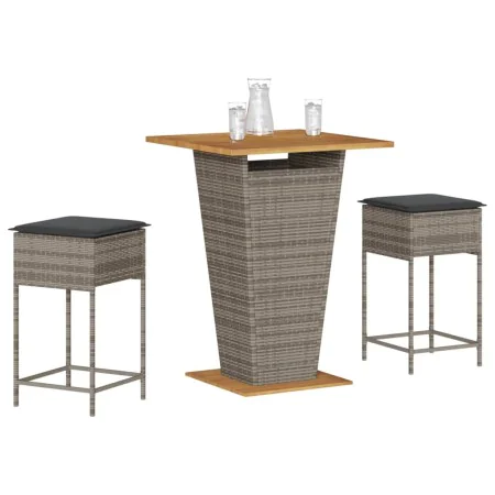 3-piece garden bar set with grey PE rattan cushions by , Garden sets - Ref: Foro24-3261482, Price: 276,09 €, Discount: %