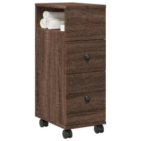 Narrow brown oak wood bathroom cabinet with wheels by , Lockers and storage cabinets - Ref: Foro24-855238, Price: 56,05 €, Di...