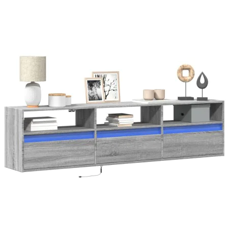 Wall-mounted TV stand with Sonoma gray LED lights 180x31x45 cm by , TV Furniture - Ref: Foro24-3307945, Price: 177,14 €, Disc...