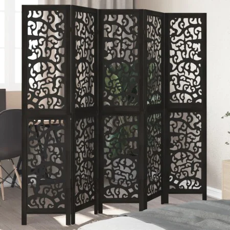 5-panel solid Paulownia wood room divider screen in black. by , Room dividers - Ref: Foro24-358758, Price: 130,85 €, Discount: %