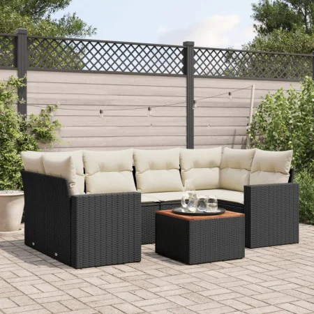 Garten-Essgruppe 7-teilig mit schwarzen Polstern aus synthetischem Rattan. von , Gartensets - Ref: Foro24-3256350, Preis: 437...