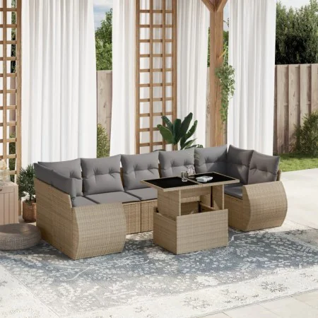 Garden sofa set with 8 pieces of synthetic beige rattan and cushions. by , Garden sets - Ref: Foro24-3268409, Price: 656,47 €...