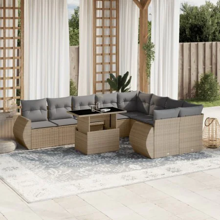 Garden sofa set with beige cushions, 10 pieces, synthetic rattan by , Garden sets - Ref: Foro24-3268759, Price: 732,95 €, Dis...