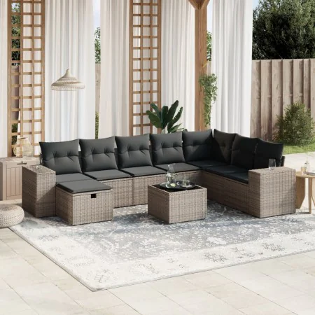 9-teiliges Gartenmöbel-Set und Kissen aus grauem Kunst-Rattan. von , Gartensets - Ref: Foro24-3264526, Preis: 629,99 €, Rabat...