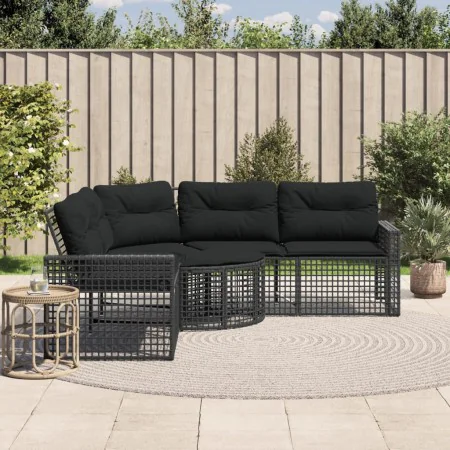 L-förmiges Gartensofa mit schwarzen PE-Rattan-Kissen und Fußhockern. von , Outdoor-Sofas - Ref: Foro24-365893, Preis: 337,00 ...