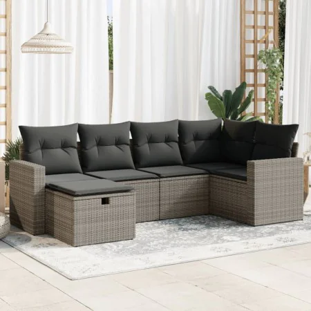 6-piece garden furniture set with gray synthetic