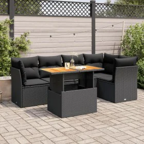 6-teiliges Gartensofa-Set und Kissen aus schwarzem Kunststoff-Rattan. von , Gartensets - Ref: Foro24-3326925, Preis: 462,06 €...