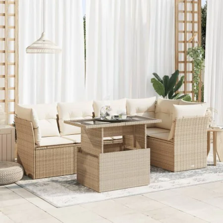 Garden sofa set with 6-piece synthetic rattan beige cushions by , Garden sets - Ref: Foro24-3326159, Price: 499,10 €, Discoun...