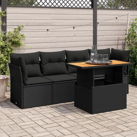 5-piece garden furniture set with black synthetic rattan cushions by , Garden sets - Ref: Foro24-3326876, Price: 387,87 €, Di...