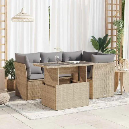 Gartensofa-Set mit 5-teiligen Kissen aus synthetischem Rattan in Beige. von , Gartensets - Ref: Foro24-3326150, Preis: 398,28...