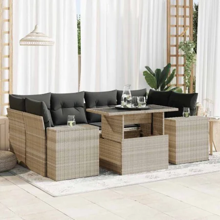 Set of 7 garden sofas with cushions PE rattan light gray by , Garden sets - Ref: Foro24-3326753, Price: 630,24 €, Discount: %