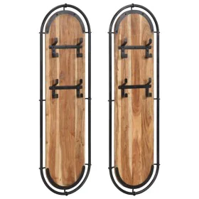 Percheros de pared con 4 ganchos 2 uds madera maciza de acacia by , Hat and coat racks - Ref: Foro24-4013504, Price: 101,60 €...