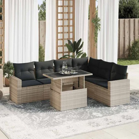 Set de sofás de jardín 7 pzas con cojines ratán PE gris claro von , Gartensets - Ref: Foro24-3326333, Preis: 584,05 €, Rabatt: %