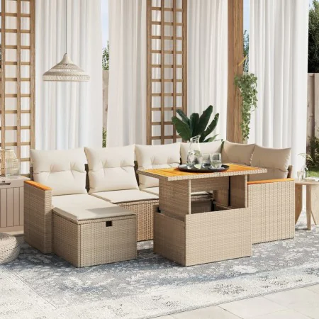 Set sofás de jardín 7 piezas y cojines ratán sintético beige by , Garden sets - Ref: Foro24-3276040, Price: 635,63 €, Discoun...