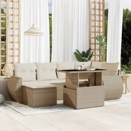 Set sofás de jardín 7 piezas y cojines ratán sintético beige by , Garden sets - Ref: Foro24-3268678, Price: 680,54 €, Discoun...