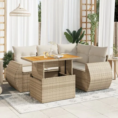 Juego de sofás jardín con cojines 5 pzas ratán sintético beige by , Garden sets - Ref: Foro24-3327257, Price: 491,37 €, Disco...