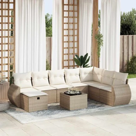 Set de sofás de jardín con cojines 9 pzas ratán sintético beige by , Garden sets - Ref: Foro24-3325644, Price: 699,99 €, Disc...